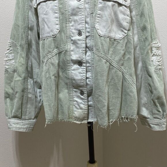 We The Free Corduroy Distressed Button Down Long Sleeve Shirt Women's Size XS - Picture 3 of 8